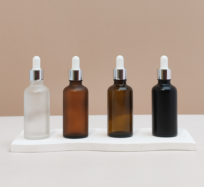 50Ml Glass Bottle With Silver White Dropper (Round)