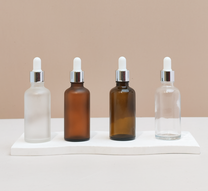 50Ml Glass Bottle With Silver White Dropper (Round)