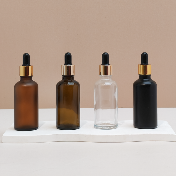 50Ml Glass Bottle With Gold Black Dropper (Round)