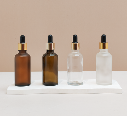 50Ml Glass Bottle With Gold Black Dropper (Round)