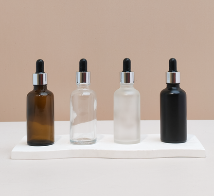 50Ml Glass Bottle With Silver Black Dropper (Round)