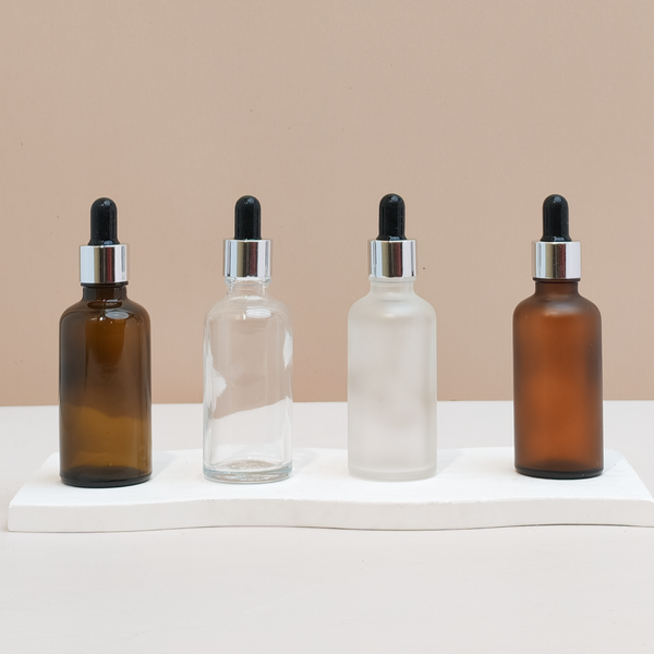 50Ml Glass Bottle With Silver Black Dropper (Round)