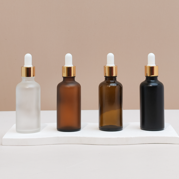 50Ml Glass Bottle With Gold White Dropper (Round)