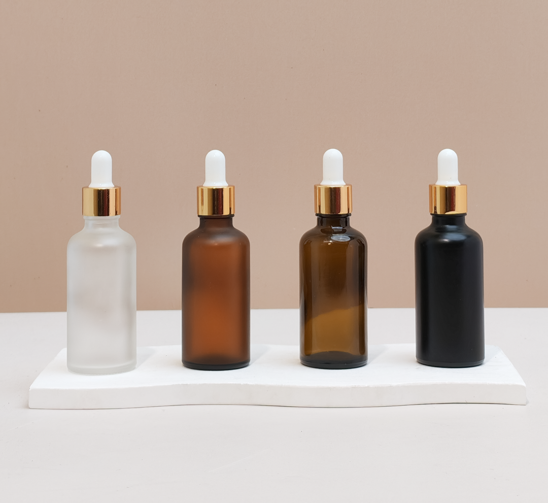 50Ml Glass Bottle With Gold White Dropper (Round)