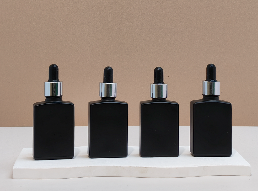 30ml Matte Black Rectangle Glass Bottle