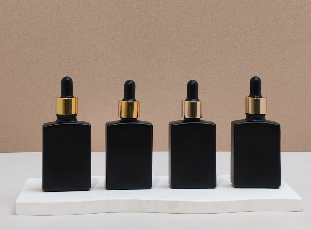 30ml Matte Black Rectangle Glass Bottle