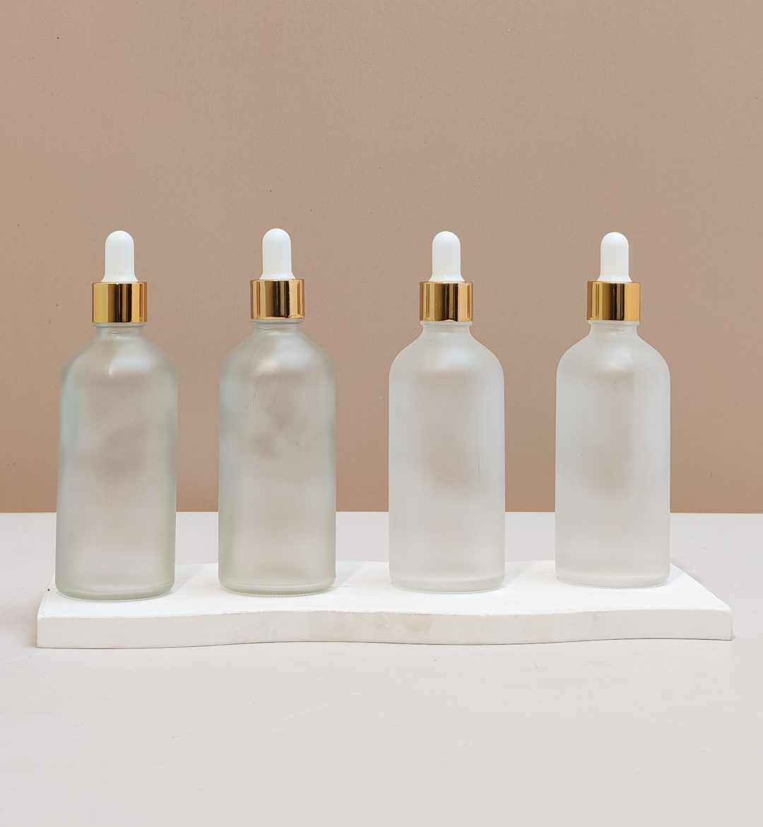 100Ml Glass Bottle With Gold White Dropper (Round)