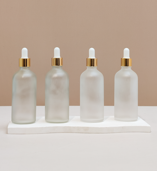 100Ml Glass Bottle With Gold White Dropper (Round)