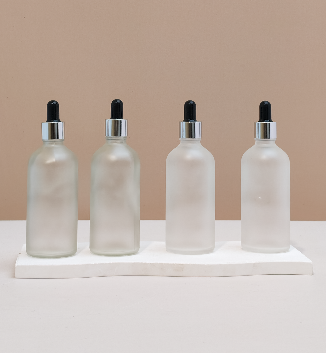 100Ml Glass Bottle With Silver Black Dropper (Round)