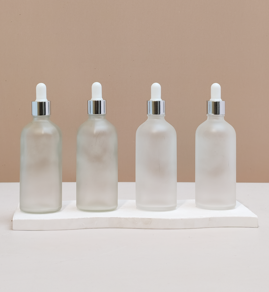 100Ml Glass Bottle With Silver White Dropper (Round)