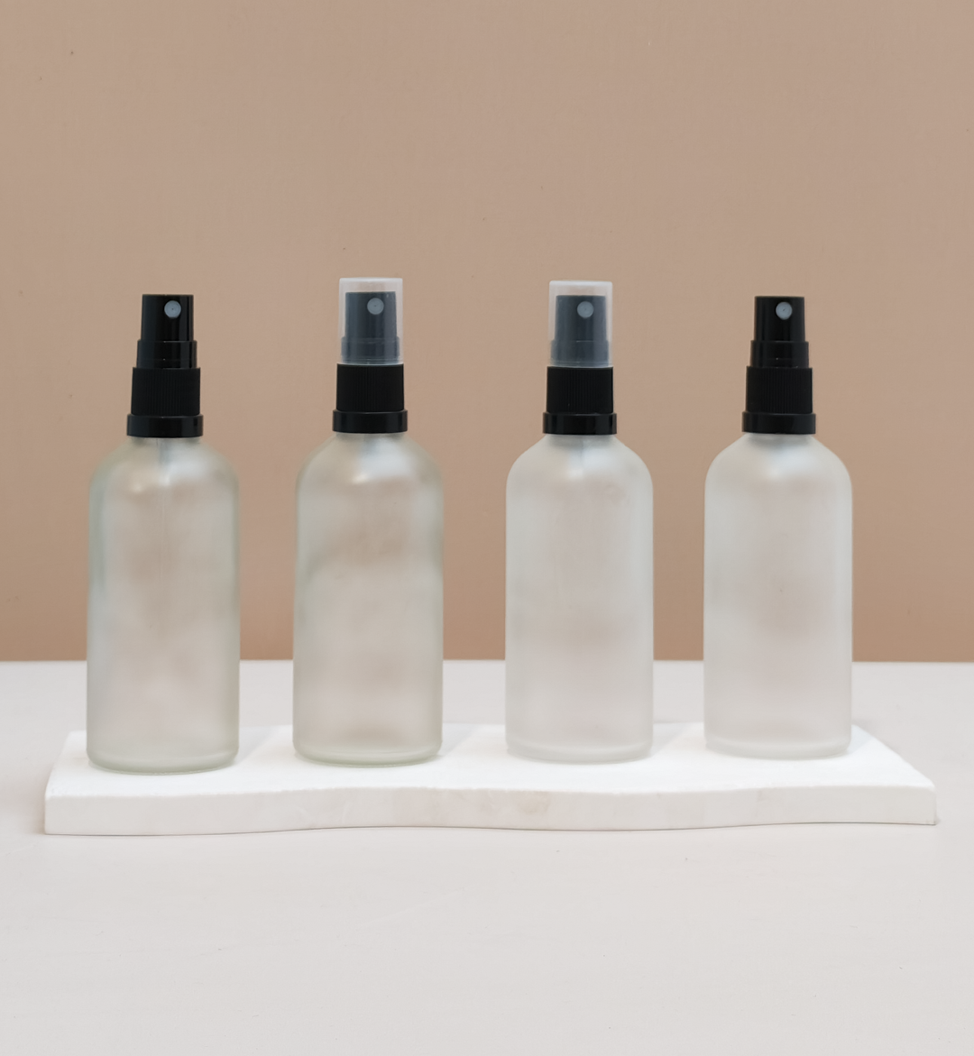 100Ml Glass Bottle With Black Mist Sprayer (Round)
