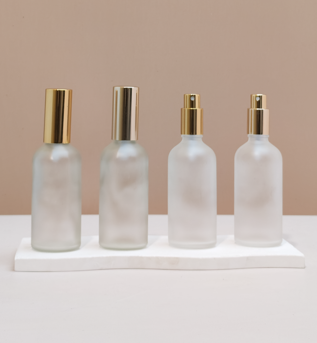 100Ml Glass Bottle With Gold Mist Sprayer (Round)