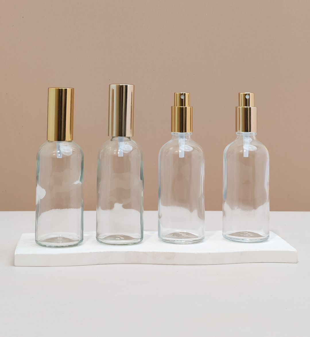 100Ml Glass Bottle With Gold Mist Sprayer (Round)