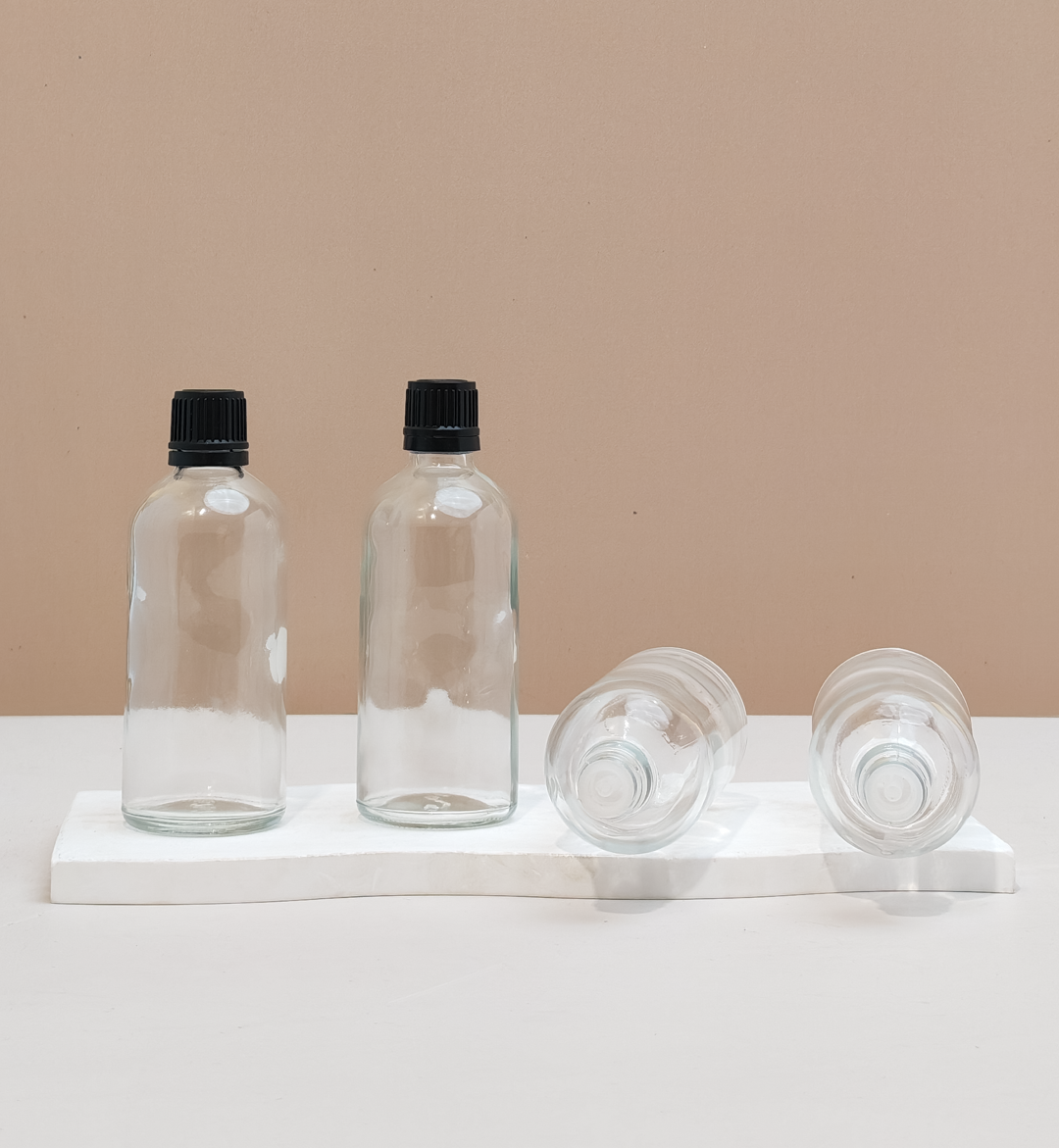 100Ml Glass Bottle With Black Smooth Tamper Proof Cap + Insert (Round)