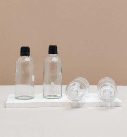100Ml Glass Bottle With Black Smooth Tamper Proof Cap + Insert (Round)
