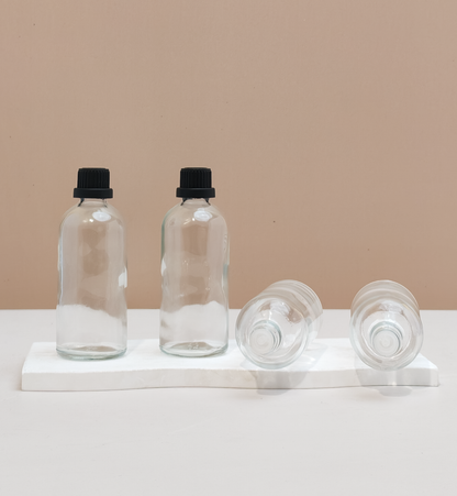 100Ml Glass Bottle With Black Tamper Proof Cap + Insert (Round)