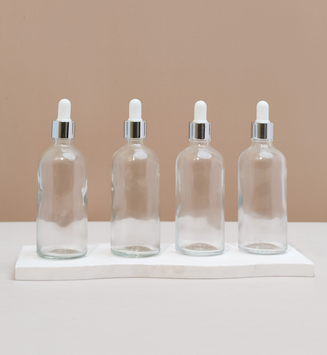 100Ml Glass Bottle With Silver White Dropper (Round)