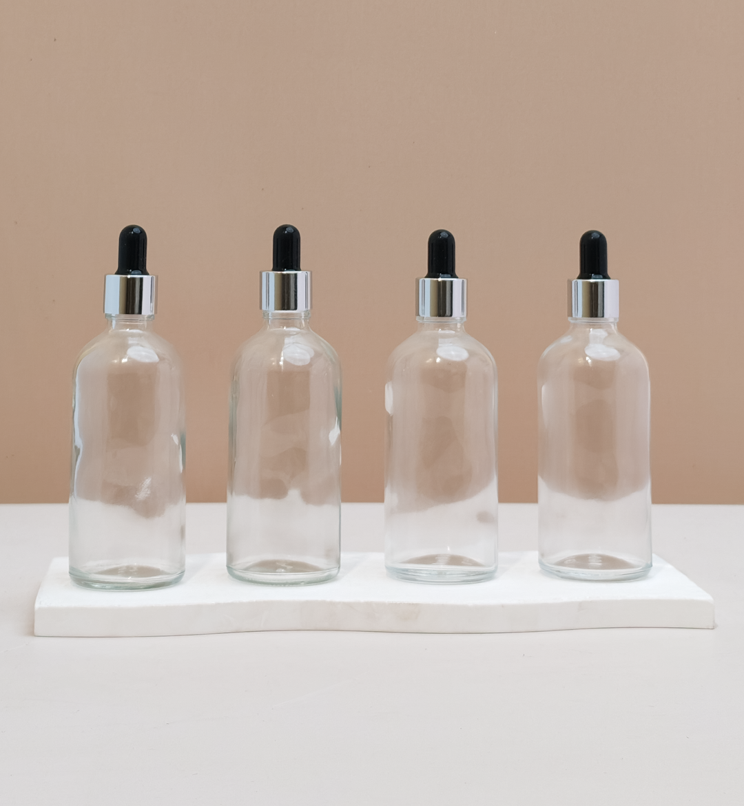 100Ml Glass Bottle With Silver Black Dropper (Round)