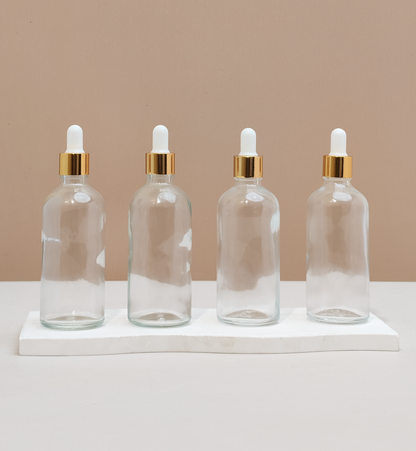 100Ml Glass Bottle With Gold White Dropper (Round)