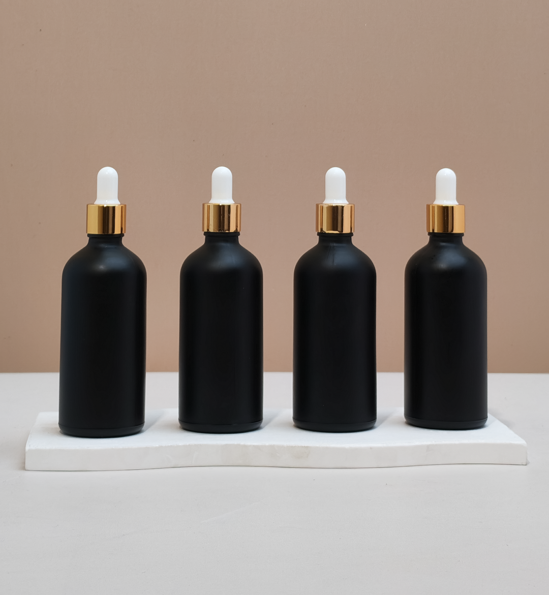 100Ml Glass Bottle With Gold White Dropper (Round)