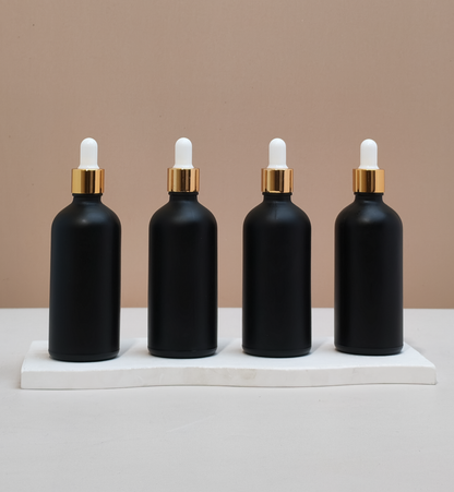 100Ml Glass Bottle With Gold White Dropper (Round)