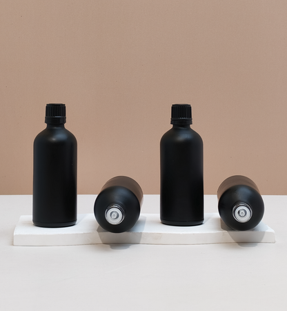 100Ml Glass Bottle With Black Smooth Tamper Proof Cap + Insert (Round)