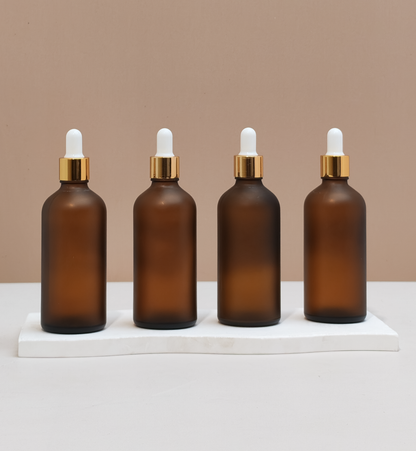 100Ml Glass Bottle With Gold White Dropper (Round)