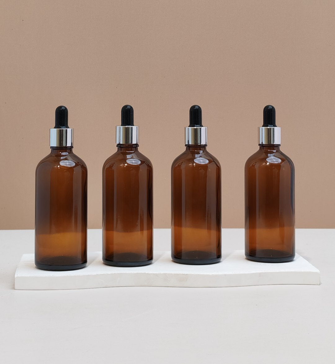 100Ml Glass Bottle With Silver Black Dropper (Round)