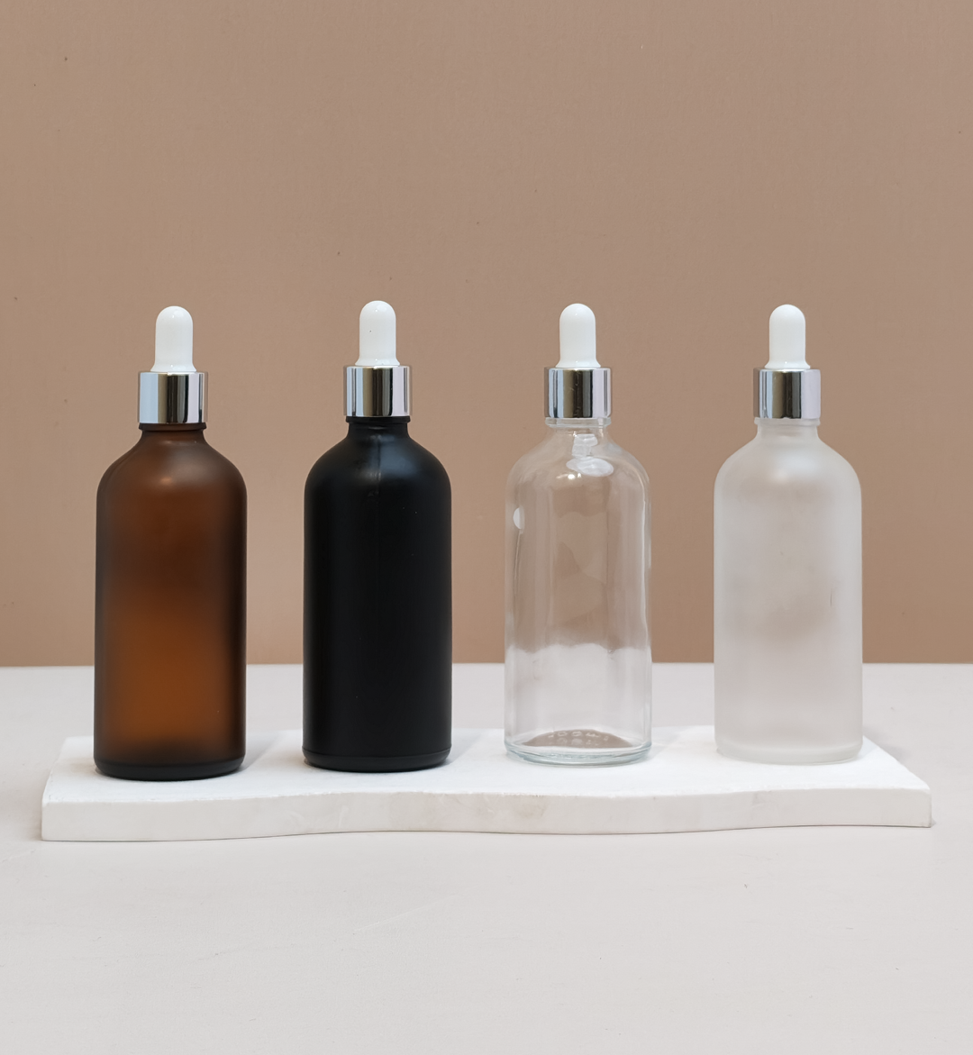 100Ml Glass Bottle With Silver White Dropper (Round)