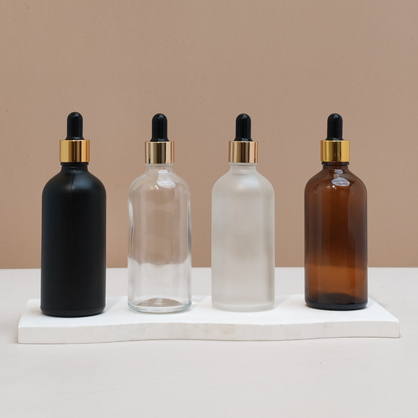 100Ml Glass Bottle With Gold Black Dropper (Round)