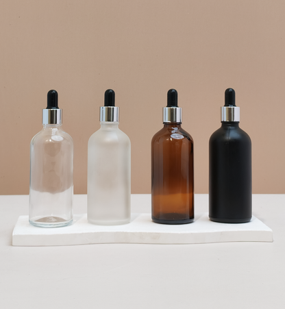 100Ml Glass Bottle With Silver Black Dropper (Round)