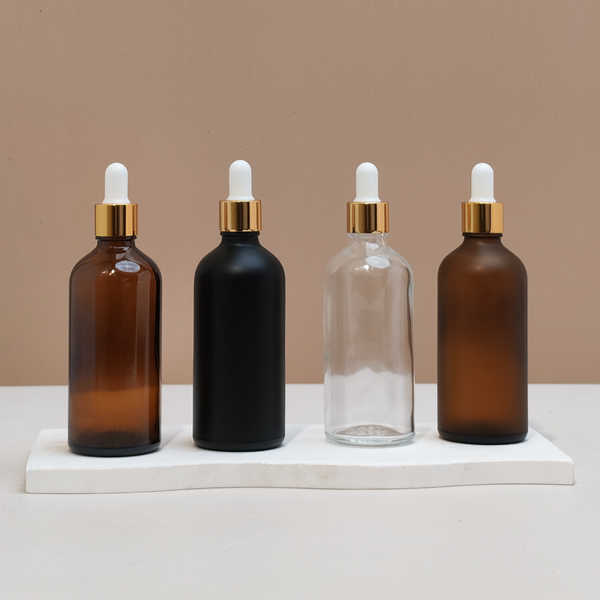 100Ml Glass Bottle With Gold White Dropper (Round)