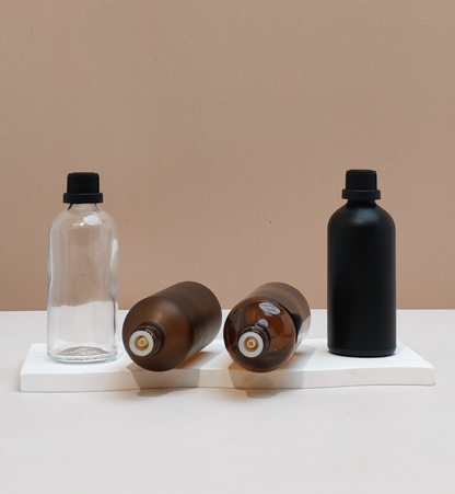 100Ml Glass Bottle With Black Tamper Proof Cap + Insert (Round)
