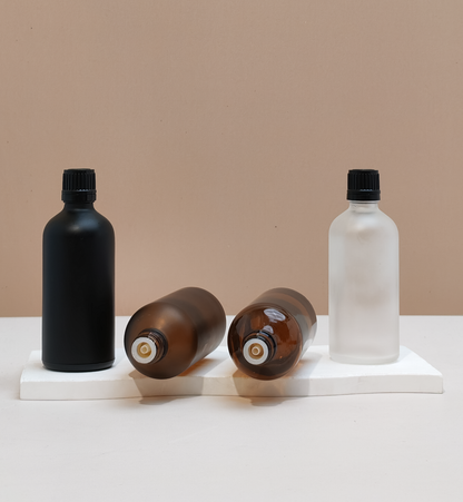 100Ml Glass Bottle With Black Smooth Tamper Proof Cap + Insert (Round)