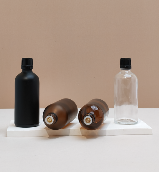 100Ml Glass Bottle With Black Smooth Tamper Proof Cap + Insert (Round)