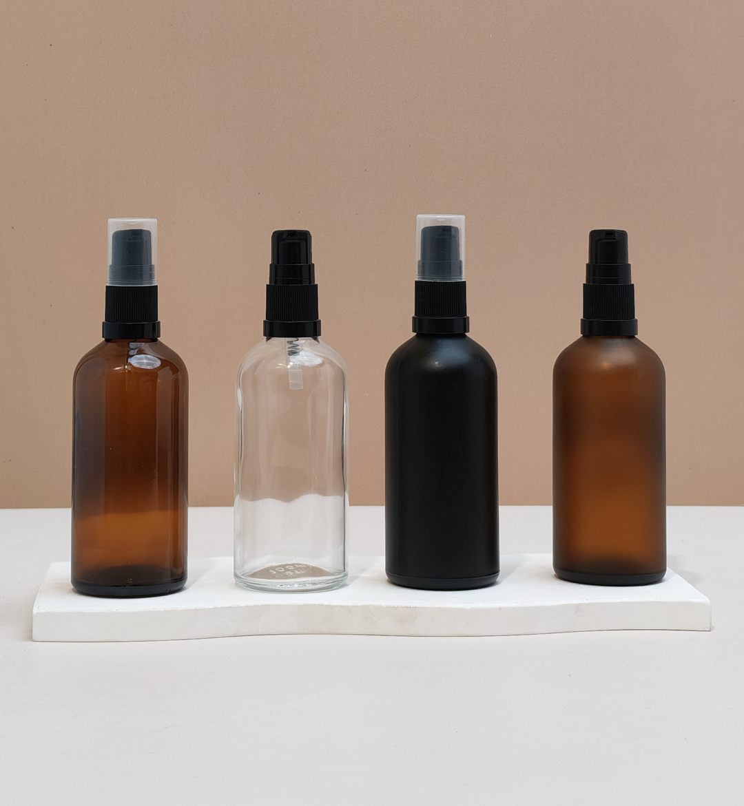 100Ml Glass Bottle With Black Treatment Pump (Round)