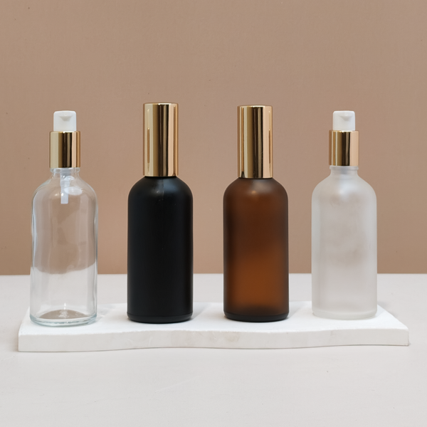 100ml Glass Bottles with Gold Treatment Pump