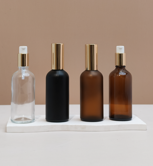 100ml Glass Bottles with Gold Treatment Pump