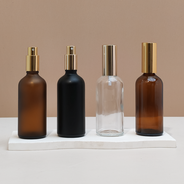 100Ml Glass Bottle With Gold Mist Sprayer (Round)