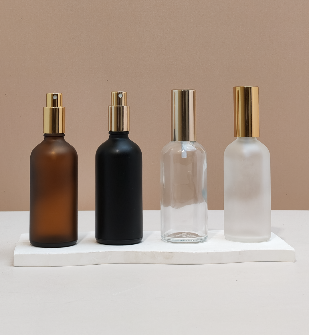 100Ml Glass Bottle With Gold Mist Sprayer (Round)