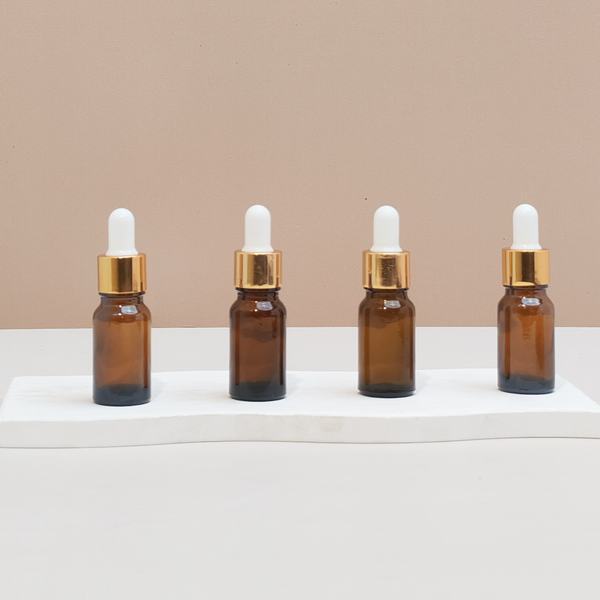 10Ml Glass Bottle With Gold White Dropper (Round)