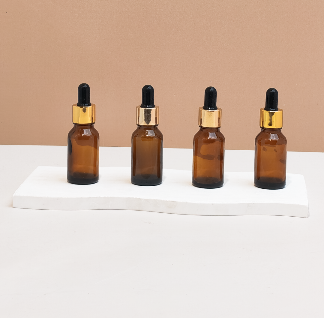 15Ml Glass Bottle With Gold Black Dropper (Round)