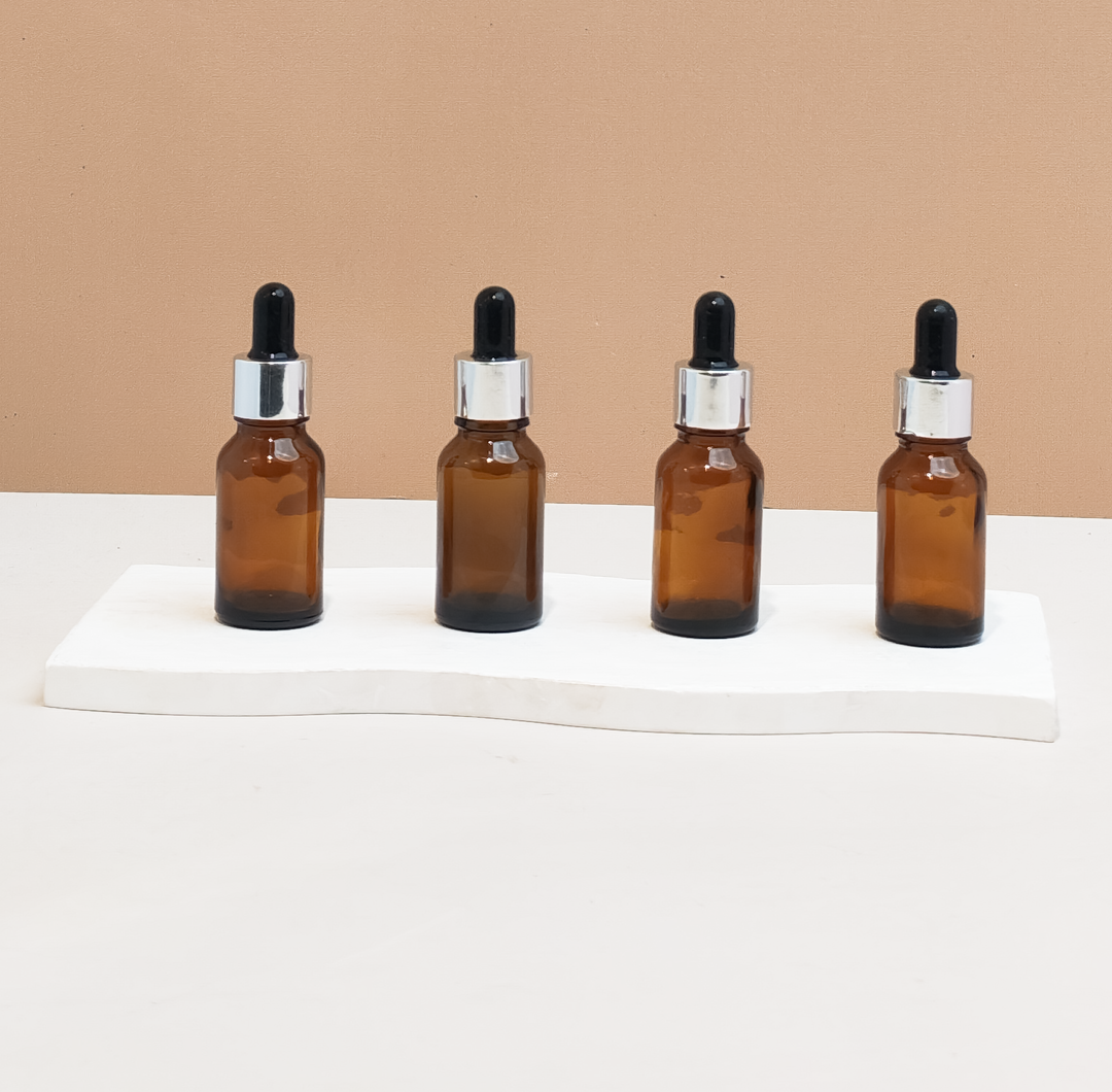 15Ml Glass Bottle With Silver Black Dropper (Round)