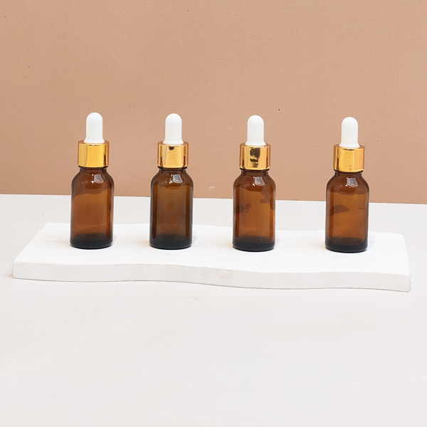 15Ml Glass Bottle With Gold White Dropper (Round)