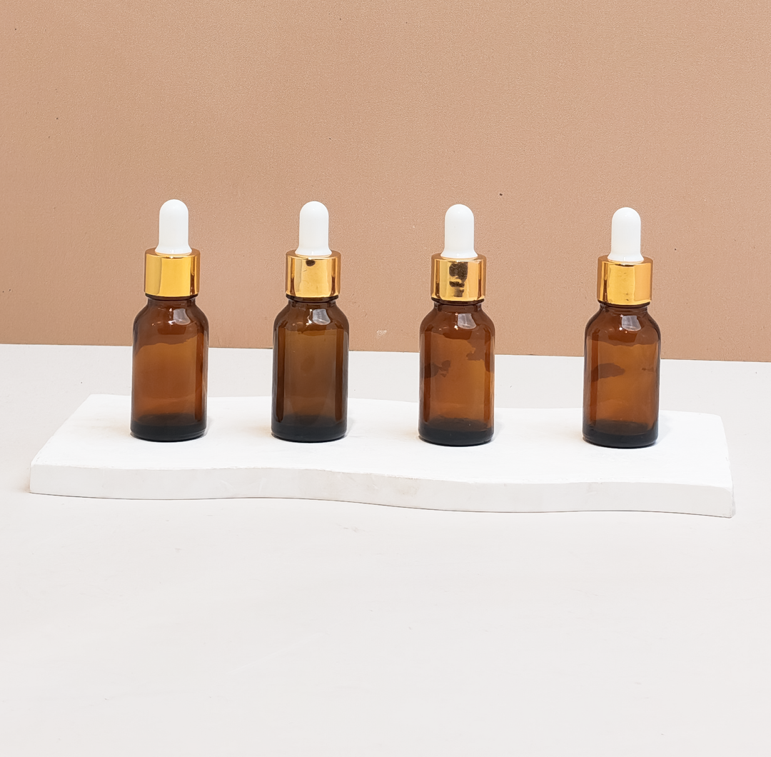 15Ml Glass Bottle With Gold White Dropper (Round)