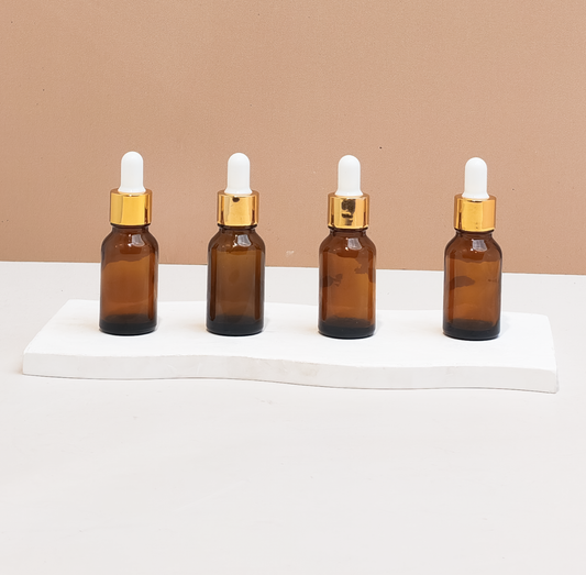15Ml Glass Bottle With Gold White Dropper (Round)