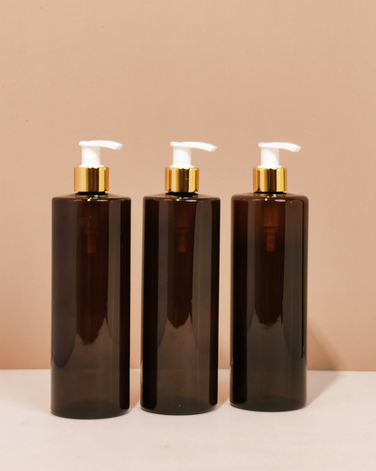 500Ml Tall Pet Bottle With Old Gold White Lotion Pump