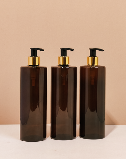 500Ml Tall Pet Bottle With Old Gold Black Lotion Pump