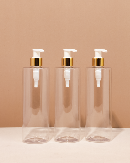 500Ml Tall Pet Bottle With Old Gold White Lotion Pump