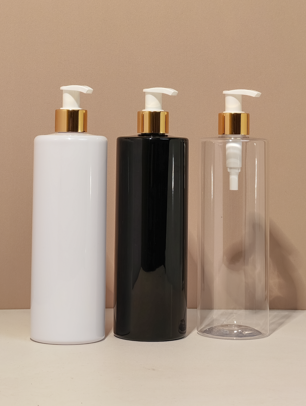 500Ml Tall Pet Bottle With Old Gold White Lotion Pump